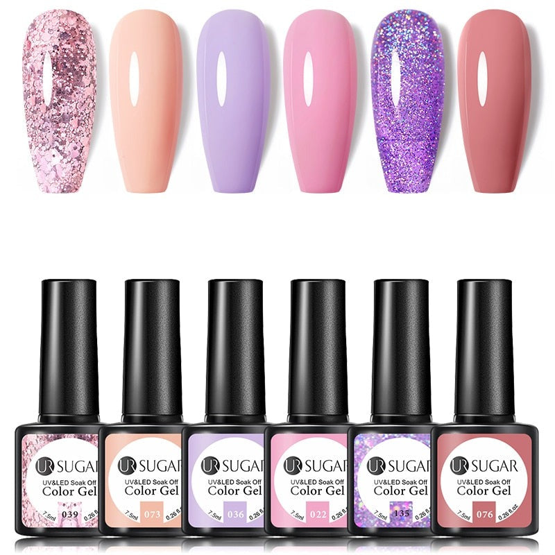 Nude Glittery Gel Nail Polish Set of 6